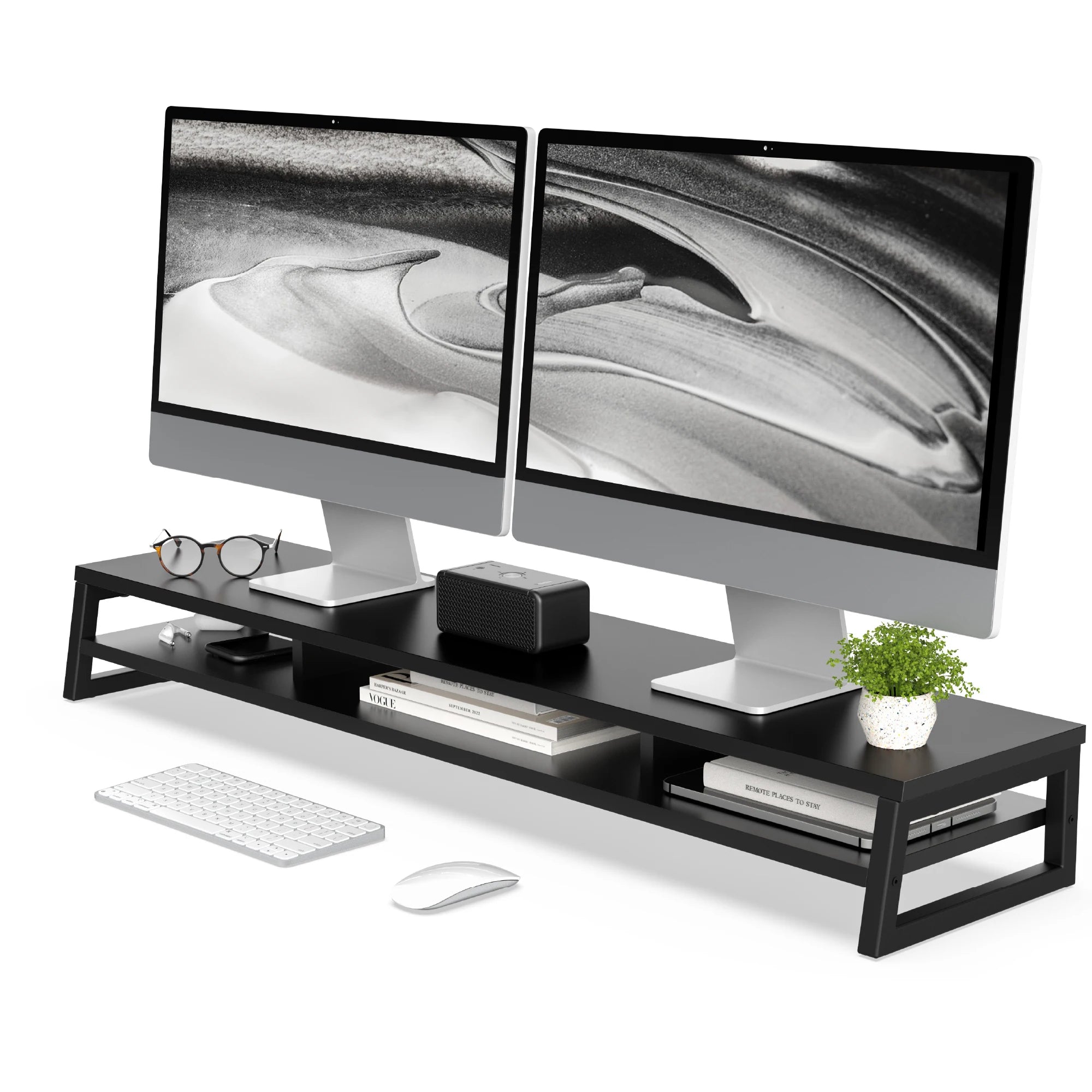 Fenge Dual Monitor Stand Riser for Desk, 42.5In Large Monitor Stand for 2 Monitor - 42.5X9.2X5.4 Inches
