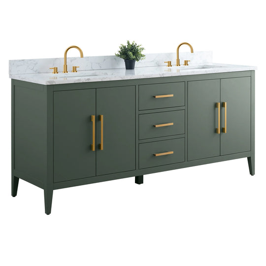 72" Double Sink Bathroom Vanity Cabinet with Engineered Marble Top