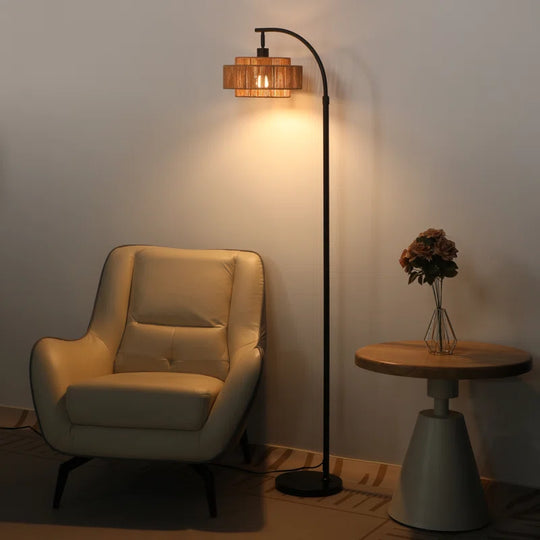 Aarzo 69.6" Arched Rattan Floor Lamp with LED Light and Remote Control