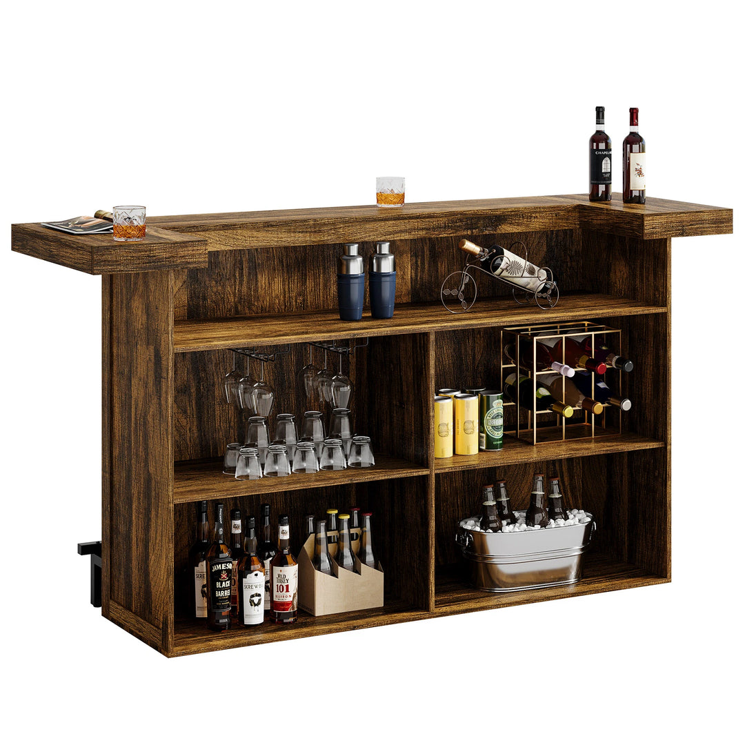 70.9" Wooden Home Bar Table with Wine Glass Holder, Pub Storage Unit Accent Table for Home Patio Basement