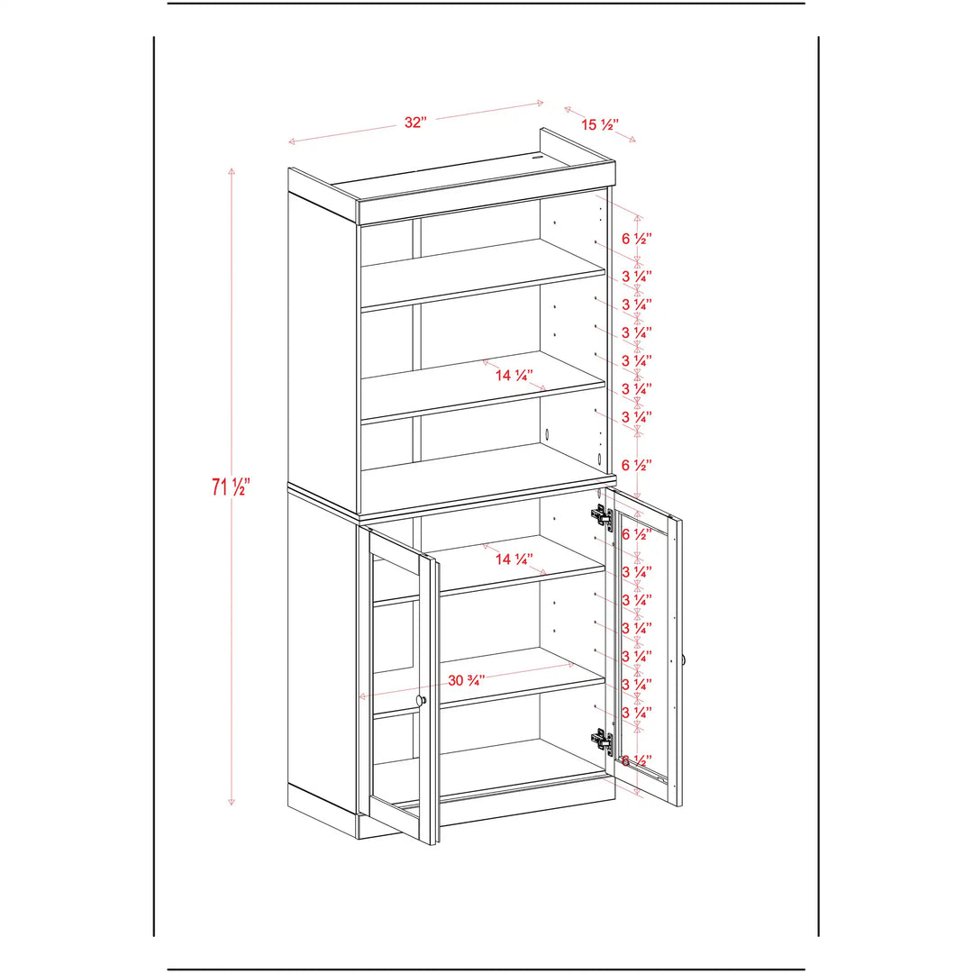 100% Solid Wood Bathroom & Laundry Storage Cabinet, Raised Panel Doors, Adjustable Shelves, 32" Wide, 71.5" Tall