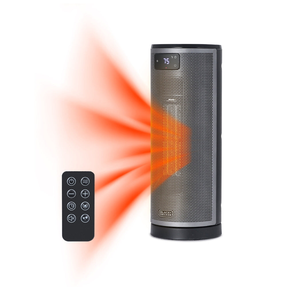 Ceramic Oscillating Tower Heater with Remote Control, Space Heater with Digital LED Display, Black