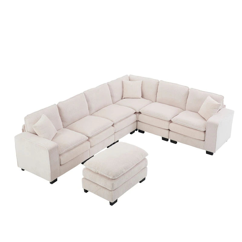 Modern U-Shaped 6-Seater Sectional Sofa with One Footstool