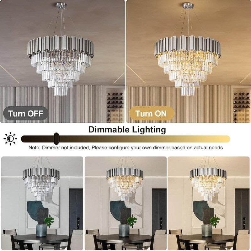 Large Crystal Chandelier - 35.4"Modern 6-Tier 17-Light Chrome Ceiling Light, Luxury K9 Crystal