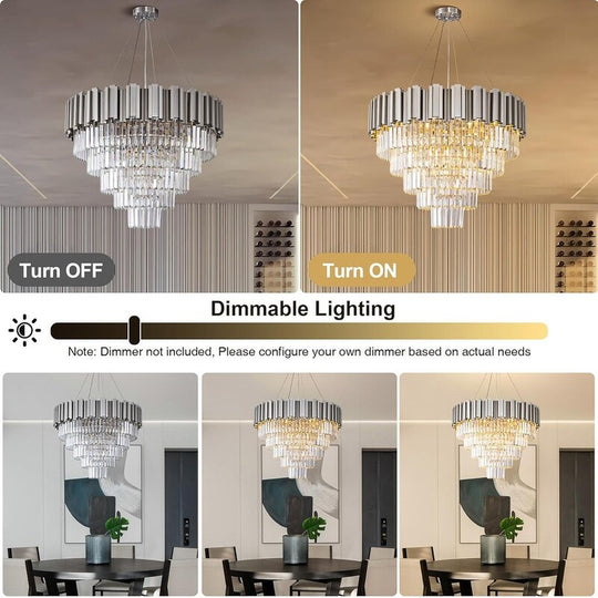Large Crystal Chandelier - 35.4"Modern 6-Tier 17-Light Chrome Ceiling Light, Luxury K9 Crystal