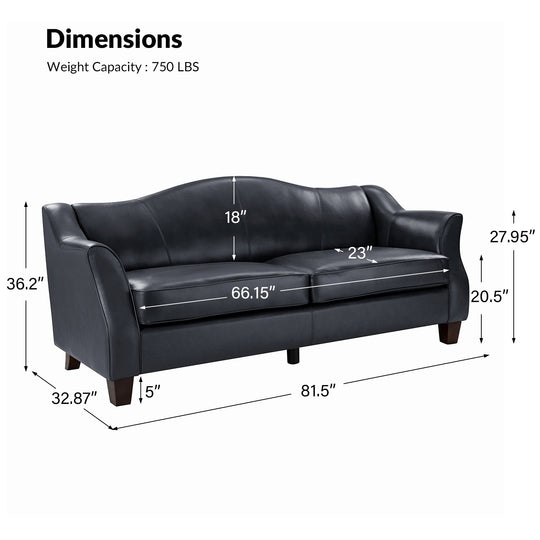 Sandra 81.5" Classic Genuine Leather Sofa with Solid Wood Legs by
