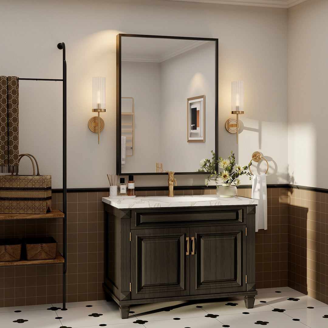 Modern Metal Framed French Cleat Mounted Wall Bathroom Vanity Mirror