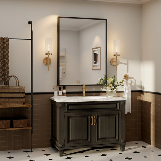 Modern Metal Framed French Cleat Mounted Wall Bathroom Vanity Mirror