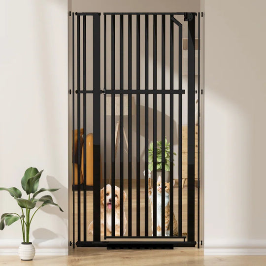 63" Extra Tall Pet Gate, Width Adjustable Pressure Mounted Cat Gate Auto-Close Dog Gate
