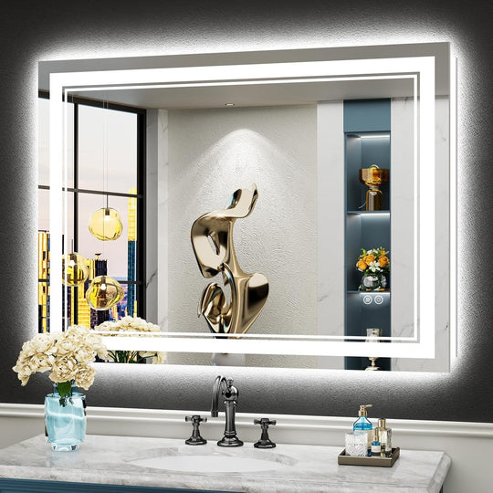 Full Size Front & Back LED Lighted Anti-Fog Tempered Glass Wall Bathroom Vanity Mirror, 3-Year Warranty & ETL Certification