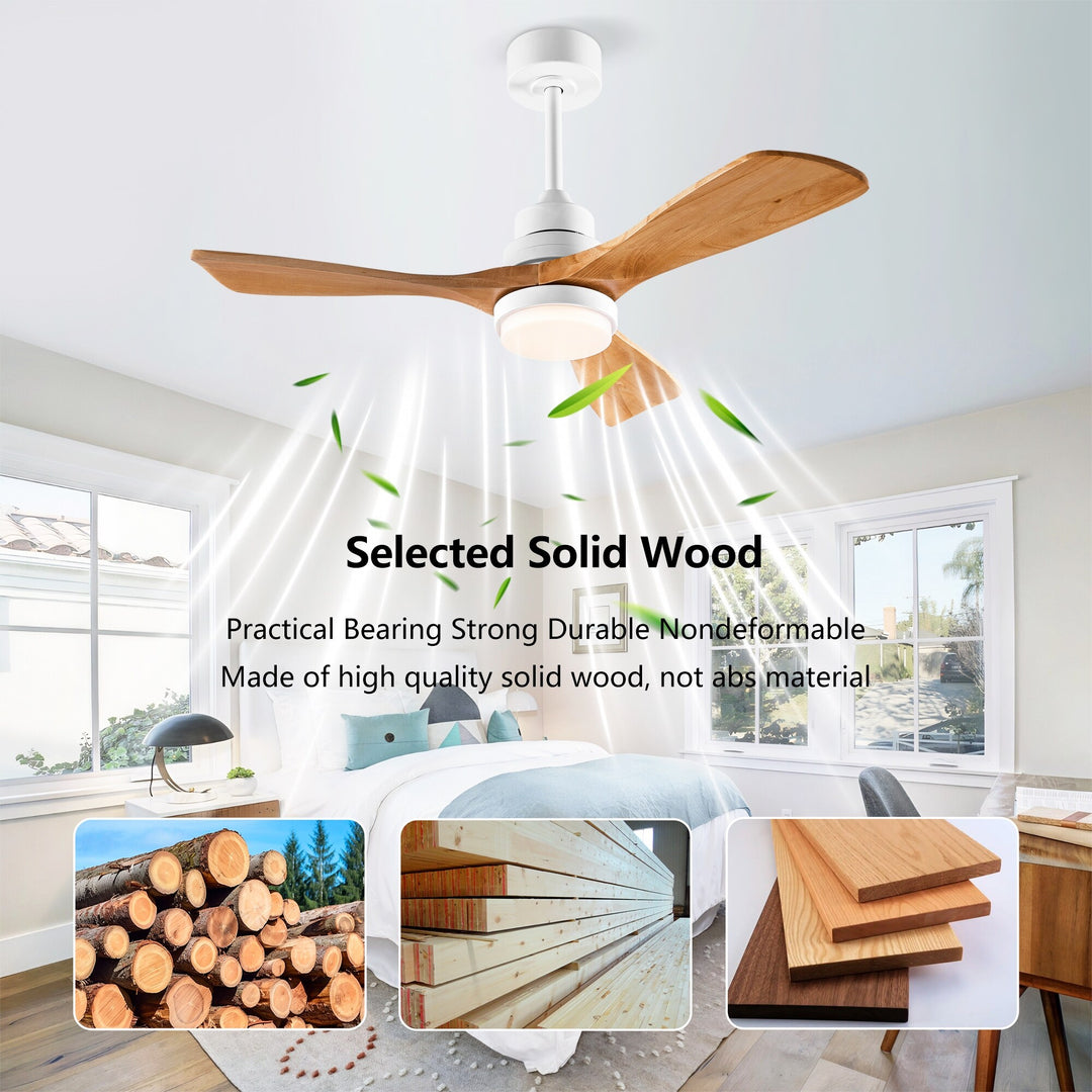 Sofucor 42"/48"/ 52"/60"Noiseless Walnut Wood Ceiling Fan with Remote Control, Integrated Light Optional