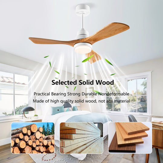 Sofucor 42"/48"/ 52"/60"Noiseless Walnut Wood Ceiling Fan with Remote Control, Integrated Light Optional