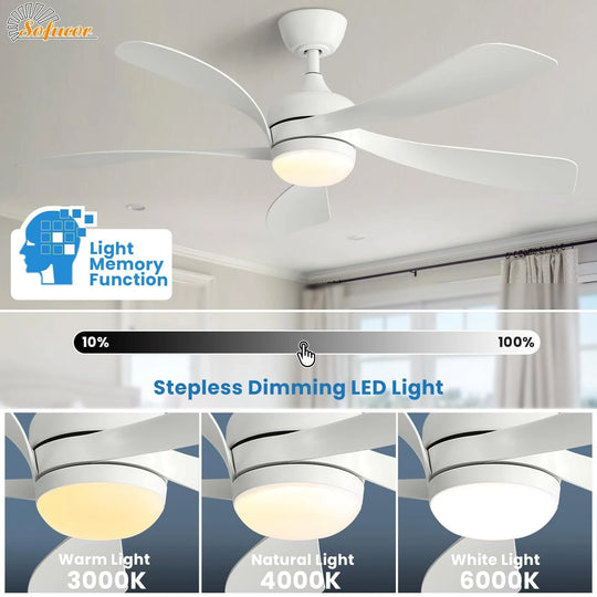 Sofucor 45/52 Inch Ceiling Fan with Remote & Lights Quiet DC Motor 5 Blade High CFM Modern Fan