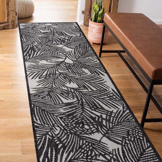Contemporary Palm Leaf Textured Flat Weave Indoor/Outdoor Area Rug