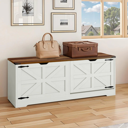 Farmhouse Shoe Storage Bench and Shoe Cabinet with Flip Drawer & Flip-Top Storage