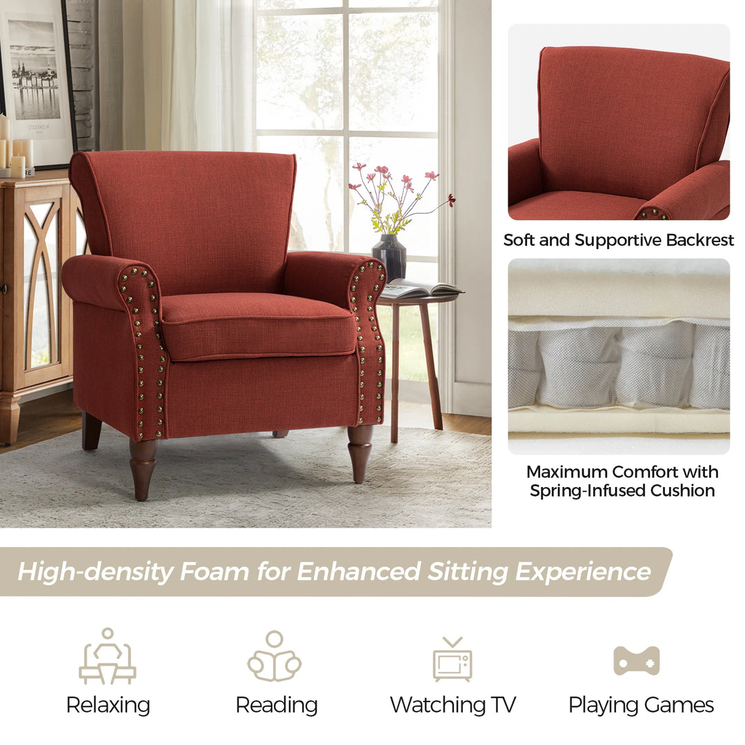 Nyctelius Upholstered Comfy Accent Chair with Turned Wooden Legs and Nailhead Trim Set of 2 by