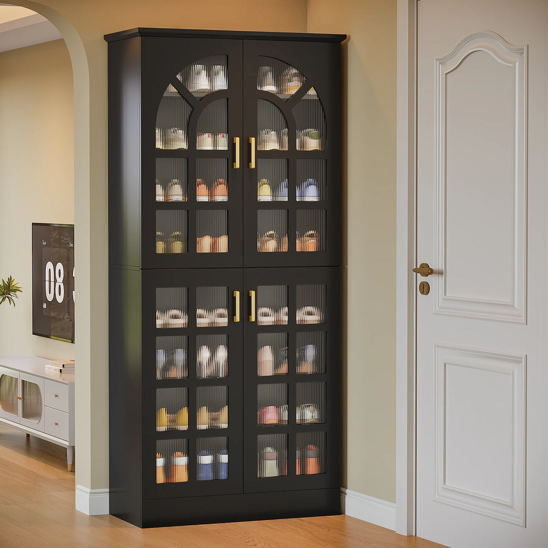 35 Pairs Tall Shoe Storage Cabinet with Doors, 8 Tiers Shoe Rack Organizer with LED Light and Adjustable Shelves for Entryway
