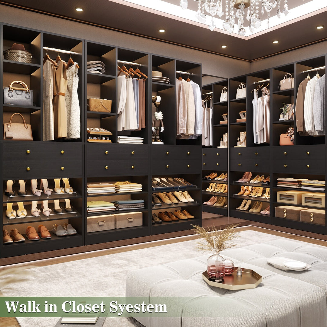 Grimm 28'' Closet Organizer with Shoe Racks and Drawers, Closet System with Hanging Rod and Adjustable Shelves