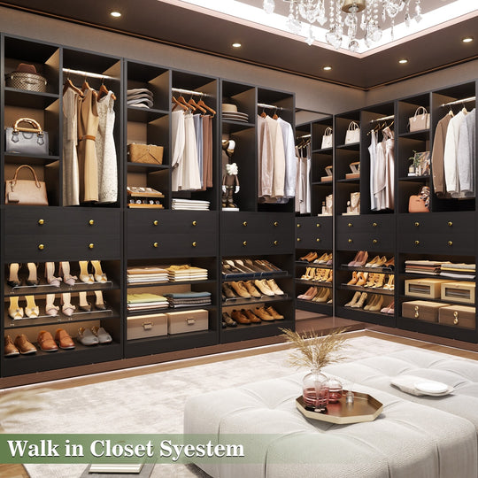 Grimm 28'' Closet Organizer with Shoe Racks and Drawers, Closet System with Hanging Rod and Adjustable Shelves