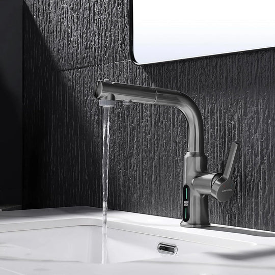 Single Hole Liftable Bathroom Faucet with Temperature Display in Fahrenheit, 3 Water Modes, BF2501