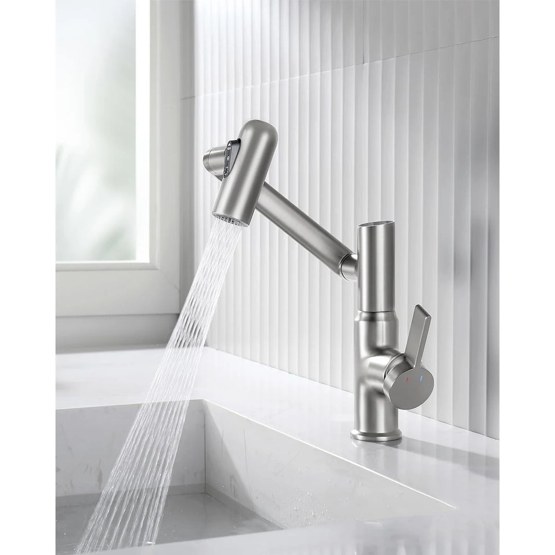 Rotatable Bathroom Faucet with Temperature Display in Fahrenheit (Batteries-Free), BF2204