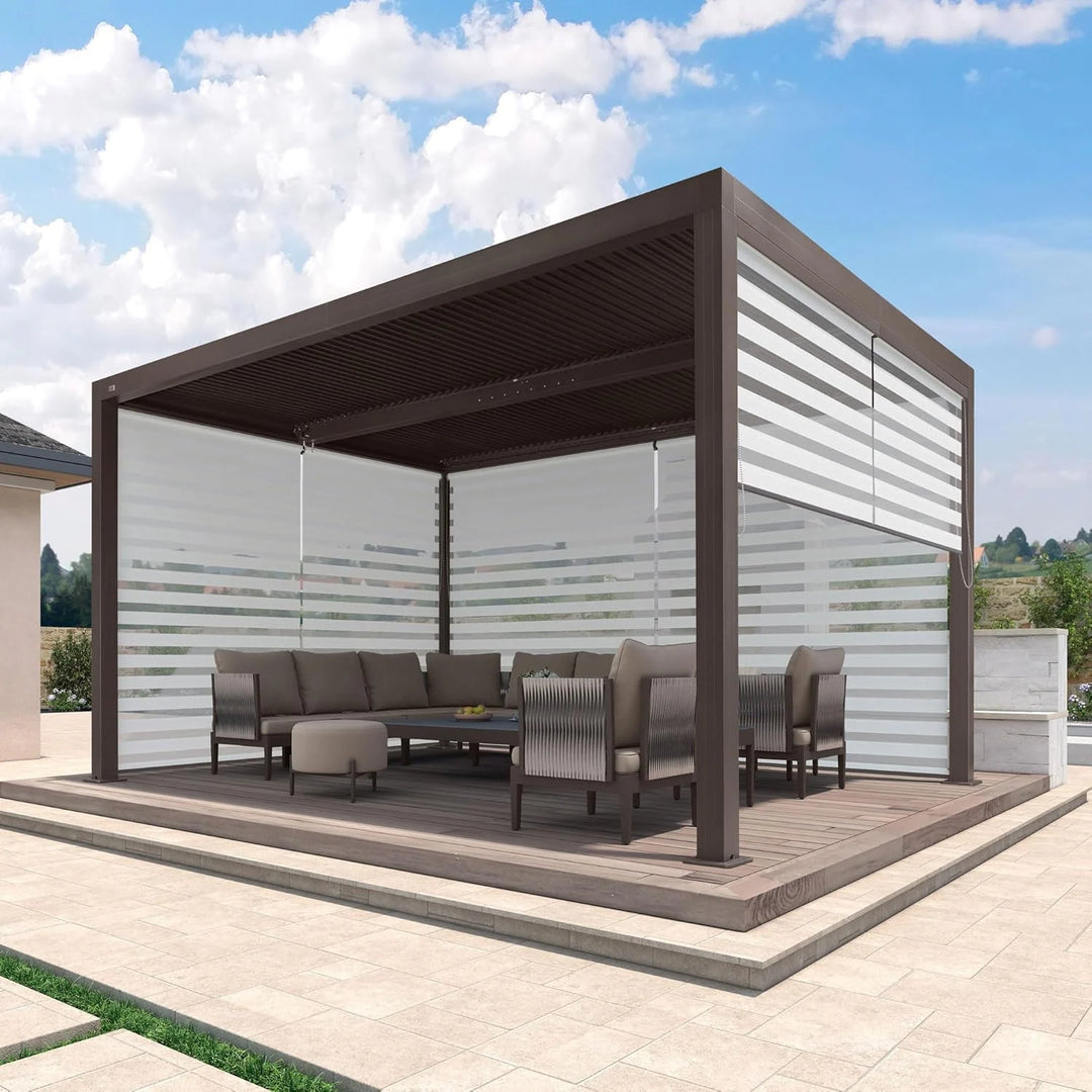 Bronze Louvered Pergola with Adjustable Roof for Deck Backyard Garden Hardtop Gazebo