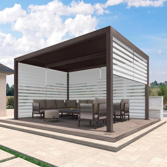 Bronze Louvered Pergola with Adjustable Roof for Deck Backyard Garden Hardtop Gazebo