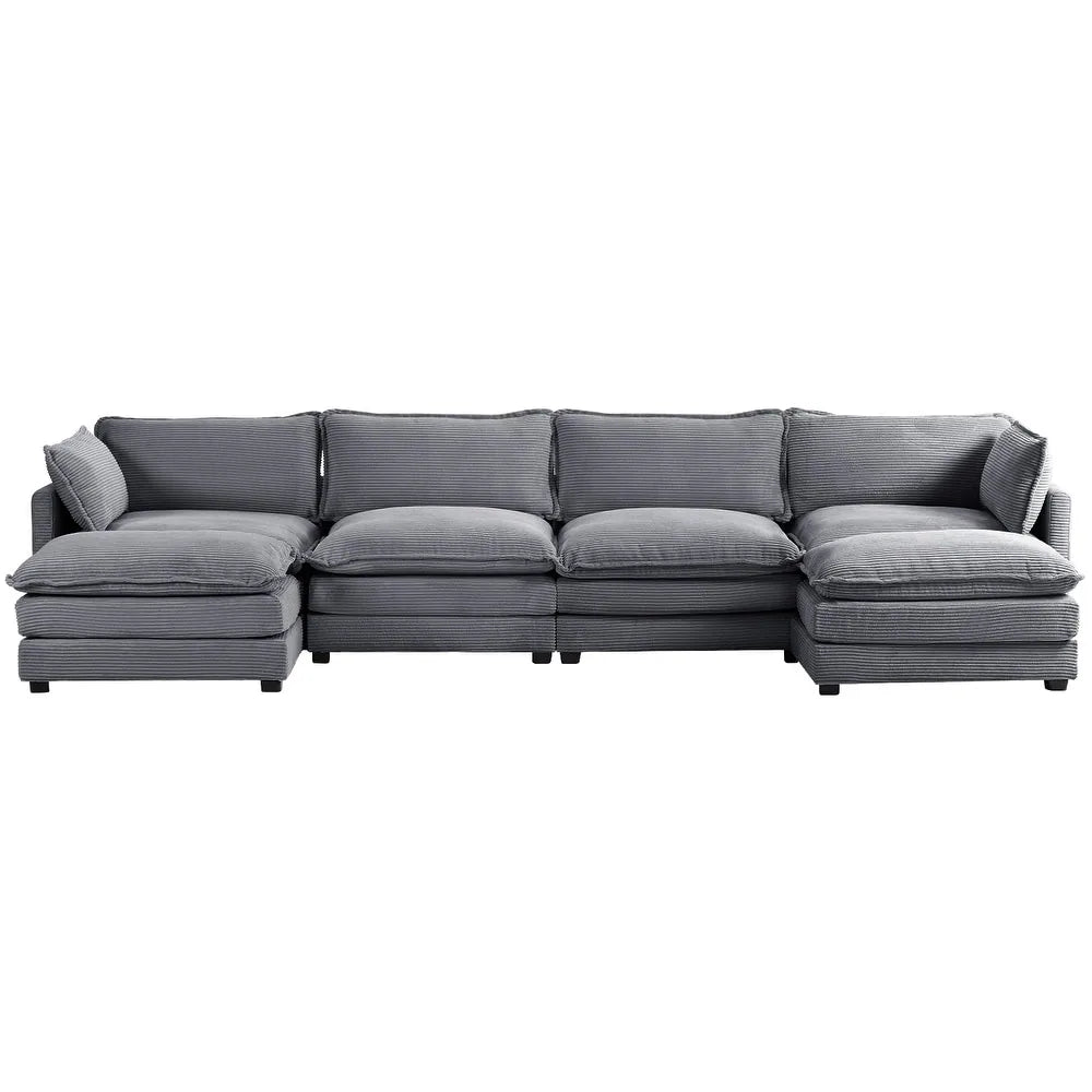 Corduroy Sectional Sofa with Removable Ottomans & Ultra-Soft Cushions for Living Room & Bedroom