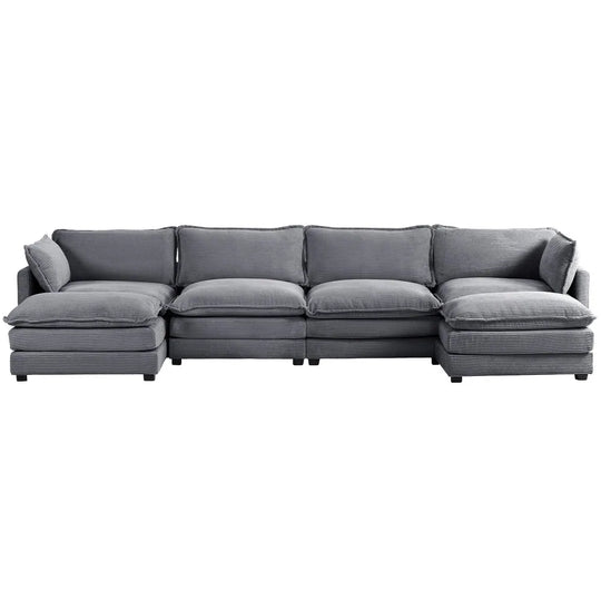 Corduroy Sectional Sofa with Removable Ottomans & Ultra-Soft Cushions for Living Room & Bedroom