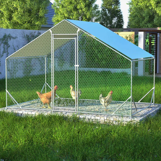 Ceilidh Metal Chicken Run Coop, Walk-In Poultry Cage with Waterproof & Anti-Uv Cover Lockable Door Design
