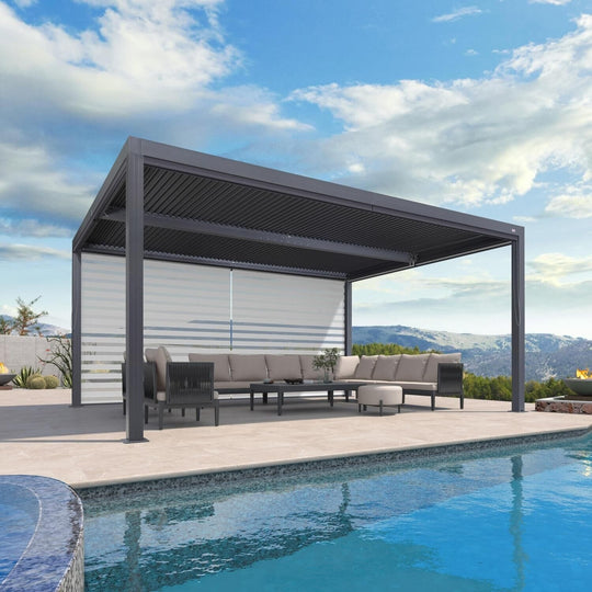 Grey Louvered Pergola Outdoor Aluminum Pergola with Adjustable Roof for Patio Grey Hardtop Gazebo