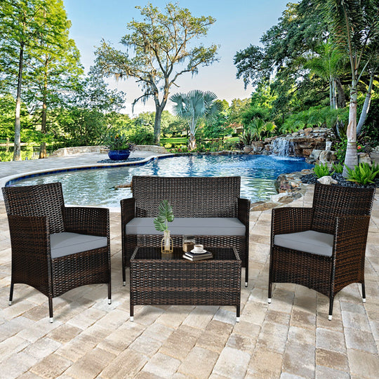8PCS Patio Rattan Conversation Furniture Set Outdoor W/ Gray - See Details