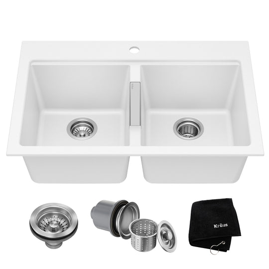 Granite 33 Inch 2-Bowl Undermount Drop-In Kitchen Sink