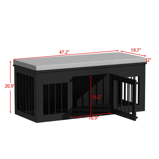 Chic Pet Haven: Luxe Wooden Dog Crate & Designer Home Bench - 47.2"