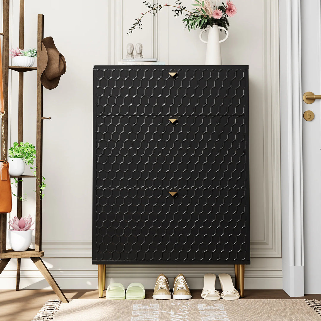 Wood 24 Pairs Shoe Storage Cabinet with 3 Flip Drawers