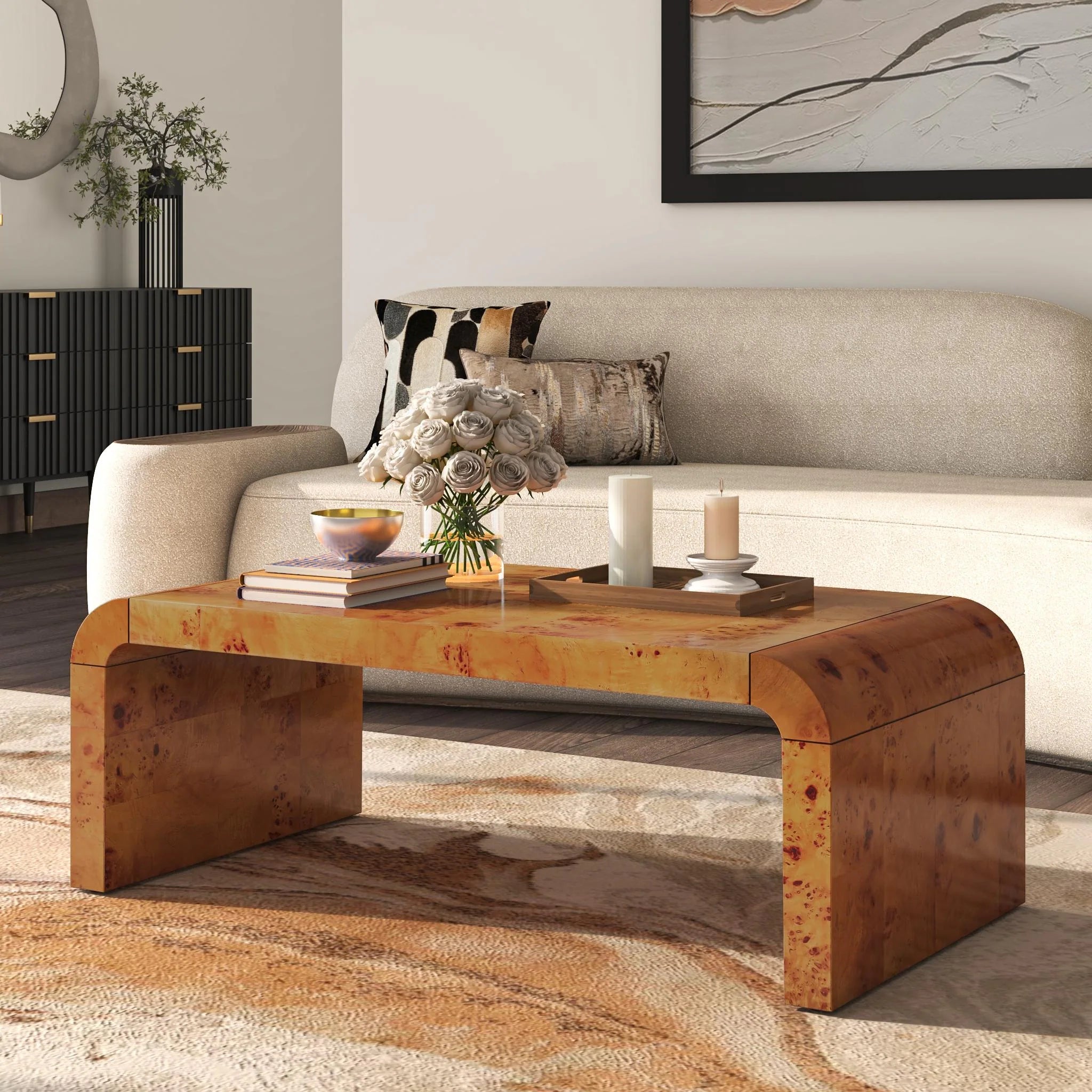 NPD Furniture Adriel Burl Wood Coffee Table