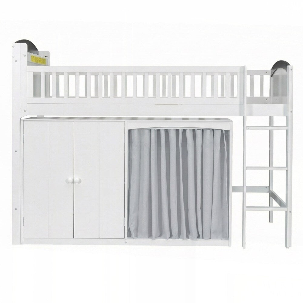 Loft Bed with Storage Cabinet and LED