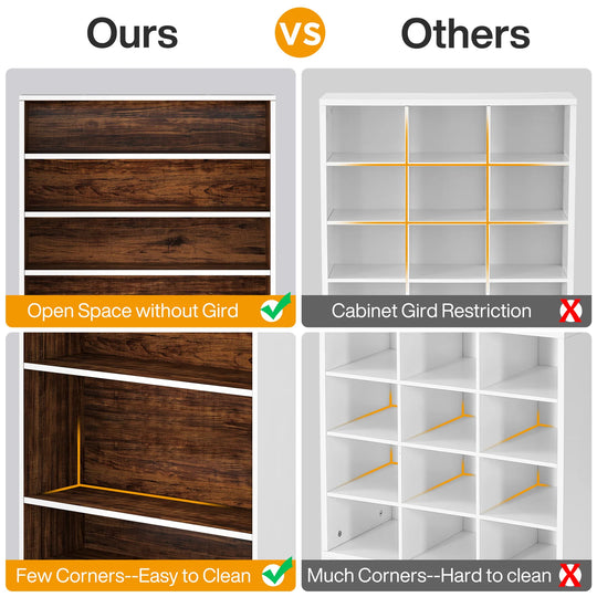 9 Tiers Shoe Cabinet 40-45 Pairs Heavy Duty Wood Freestanding Shoe Storage Cabinet with Open Storage for Entryway