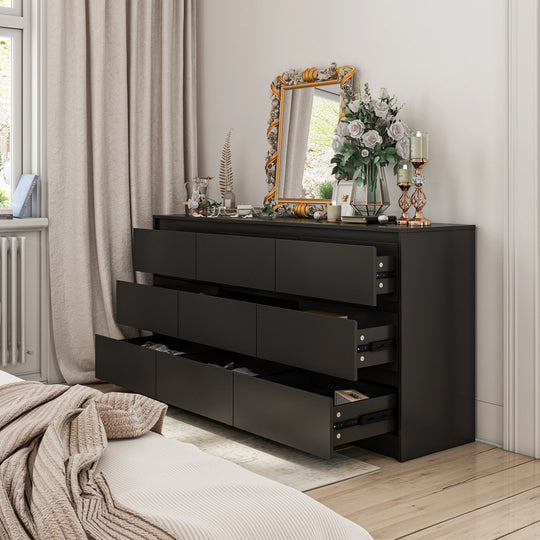 63"W 9 Drawer Dresser Accent Dresser for Living Room Bedroom Chest