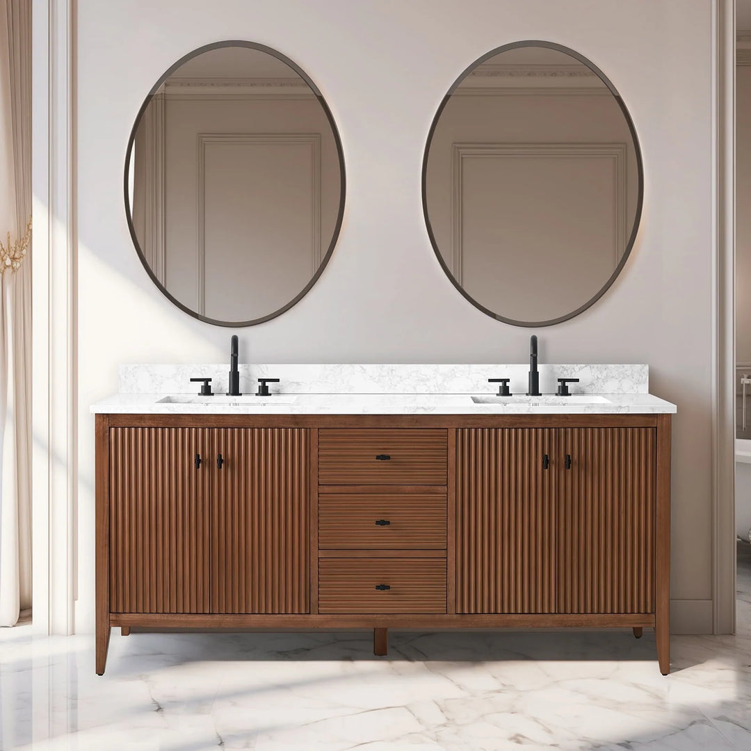 72" Double Sink Bathroom Vanity Cabinet with Engineered Marble Top
