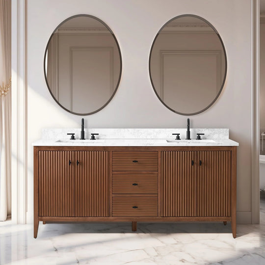 72" Double Sink Bathroom Vanity Cabinet with Engineered Marble Top