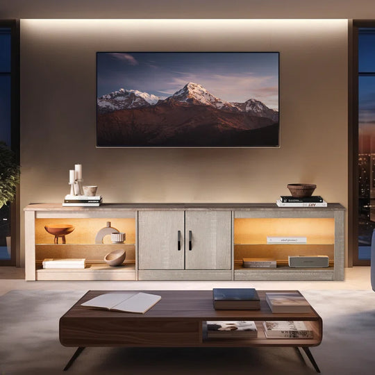 Kruszewski 80" TV Stand for 85", TV Stand with LED Lights & Two Storage Cabinets