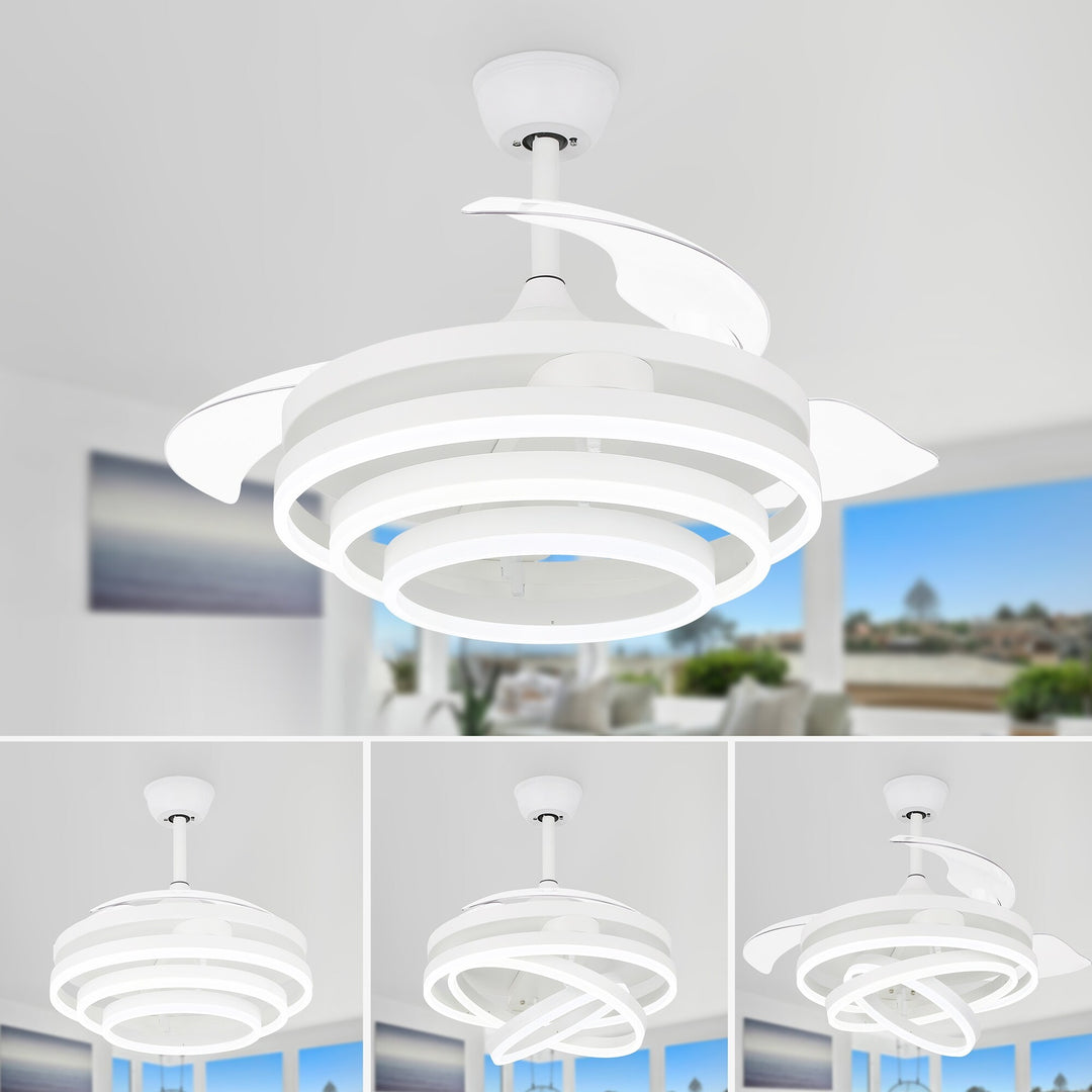 42In. DIY Shape Retractable Ceiling Fan with Lights, 6-Speed DC Motor Modern Ceiling Fan with LED Light and Remote