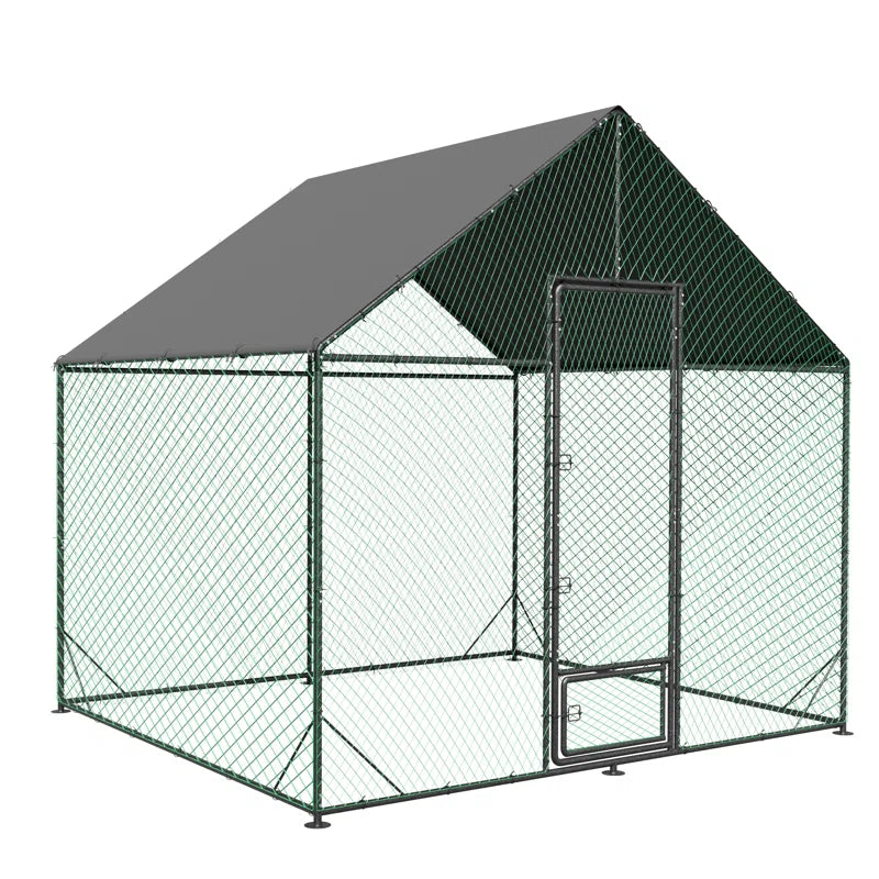 Upgraded Anti-Rust Metal Chicken Coop with Run Walkin Poultry Cage Habitat with Feeding Door, Waterproof and Snow /Rain Accumulation Prevent Cover for Backyard Farm Garden