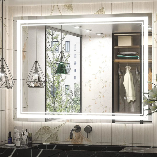 Full Size Front & Back LED Lighted Anti-Fog Tempered Glass Wall Bathroom Vanity Mirror, 3-Year Warranty & ETL Certification