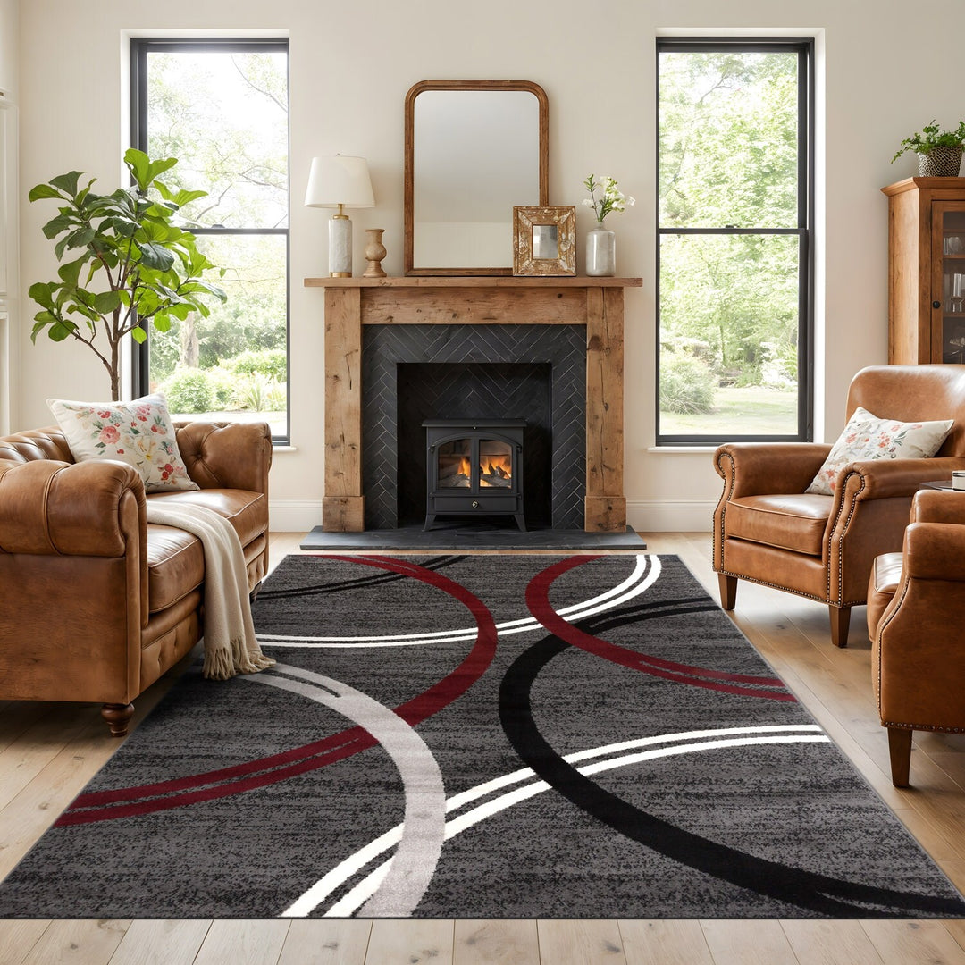 Contemporary Abstract Circles Design Area Rug