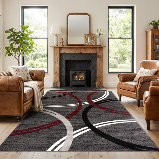 Contemporary Abstract Circles Design Area Rug