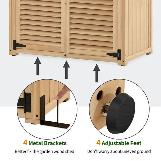 Outdoor Storage Cabinet Shed, Shuttered Doors with Lock, Wooden 0709 / 0808 / 1900