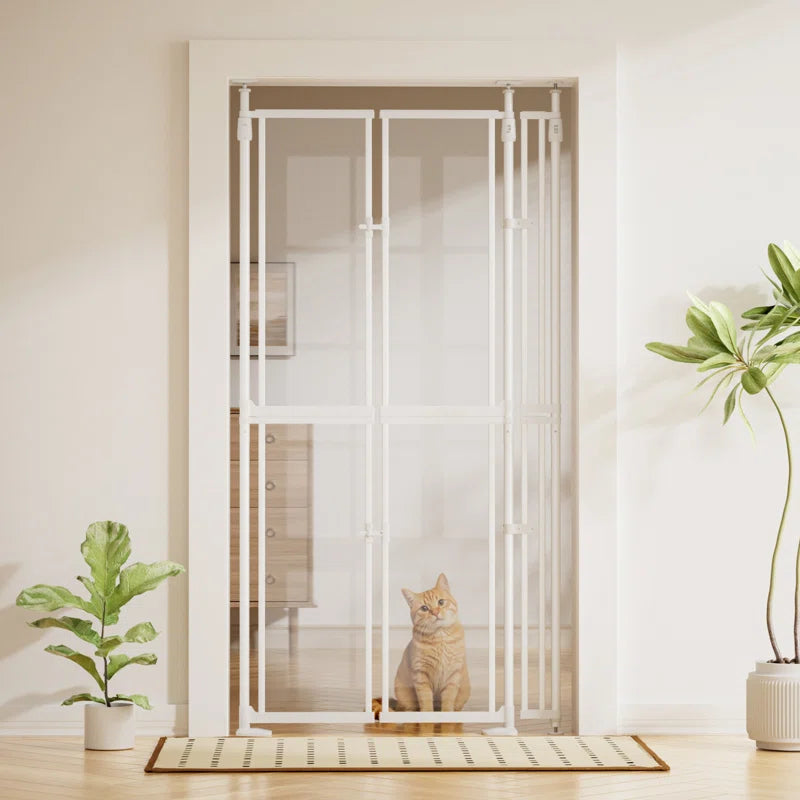 75"-98" Extra Tall Cat Gate, Clear Width Adjustable Pressure Mounted Pet Safety Gate with Auto-Close, No Drilling for Stairs, Kitchen, Hallway