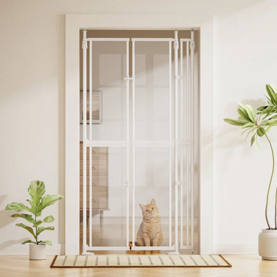 75"-98" Extra Tall Cat Gate, Clear Width Adjustable Pressure Mounted Pet Safety Gate with Auto-Close, No Drilling for Stairs, Kitchen, Hallway